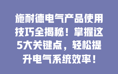 施耐德電氣產品使用技巧全揭秘！掌握這5大關鍵點，輕松提升電氣系統效率！ 一